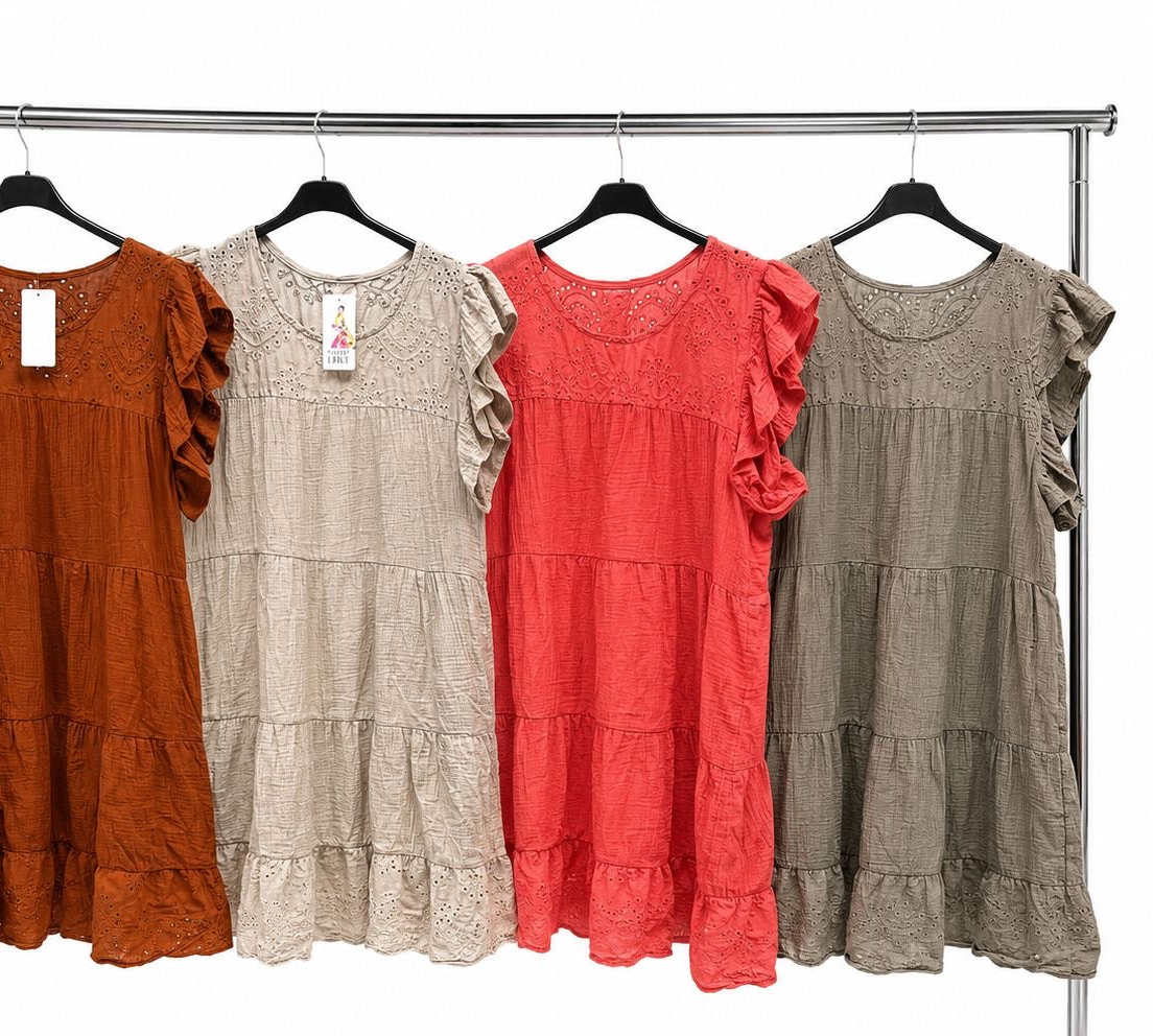 Broderie detail dress coral