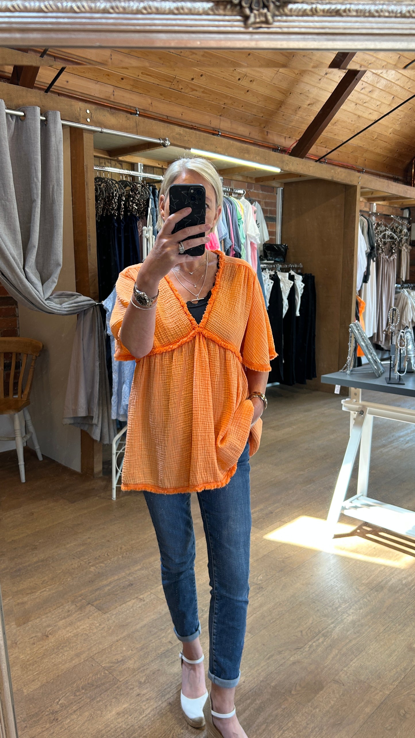 V neck cheesecloth top - orange