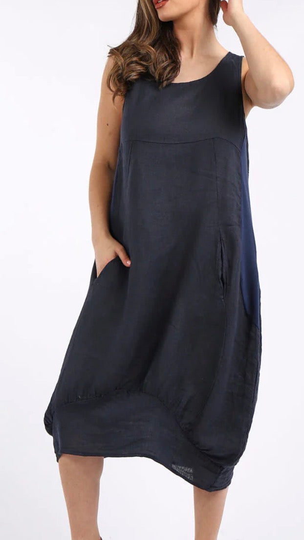 Rib panel linen sundress charcoal