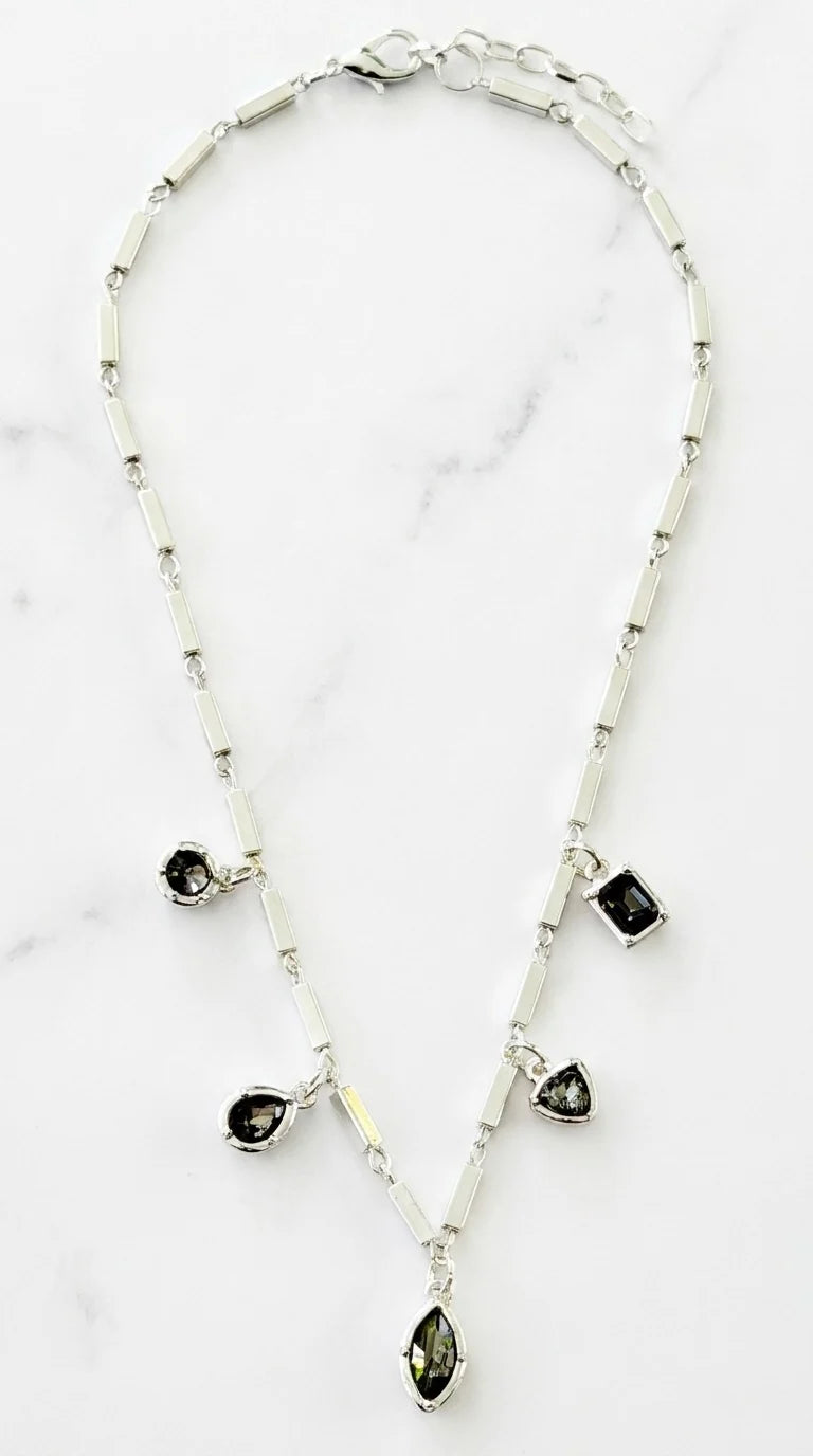 Grey crystal charm necklace