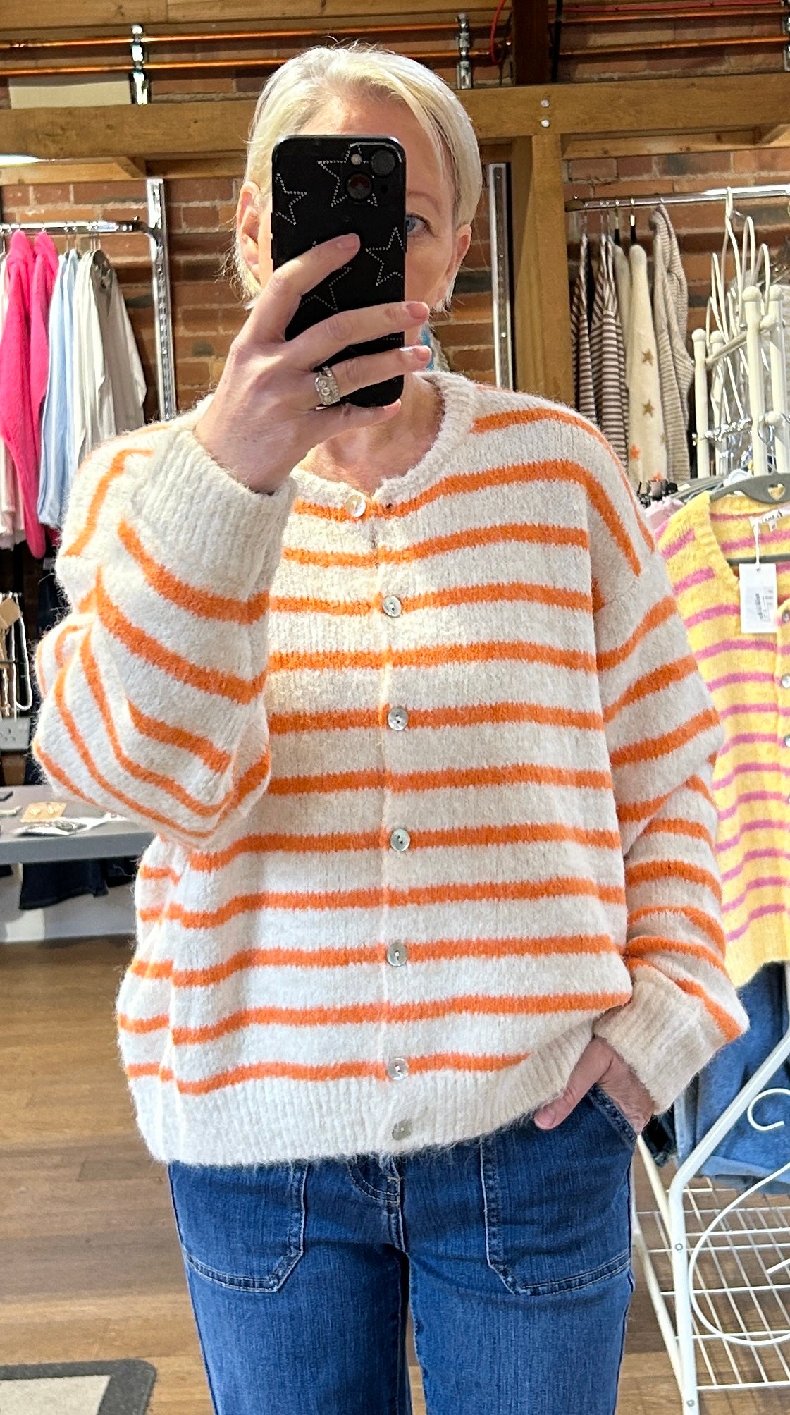 Cream/orange stripe cardigan