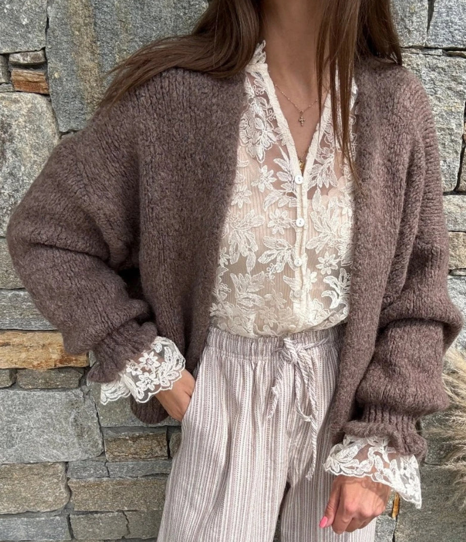 Frill cuff cardi - cocoa