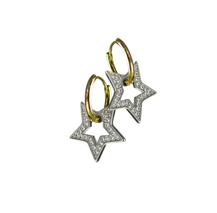 Crystal star/gold hoop earrings
