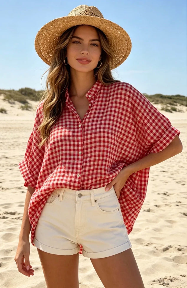 Gingham blouse red