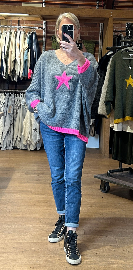 SALE Grey/pink star knit