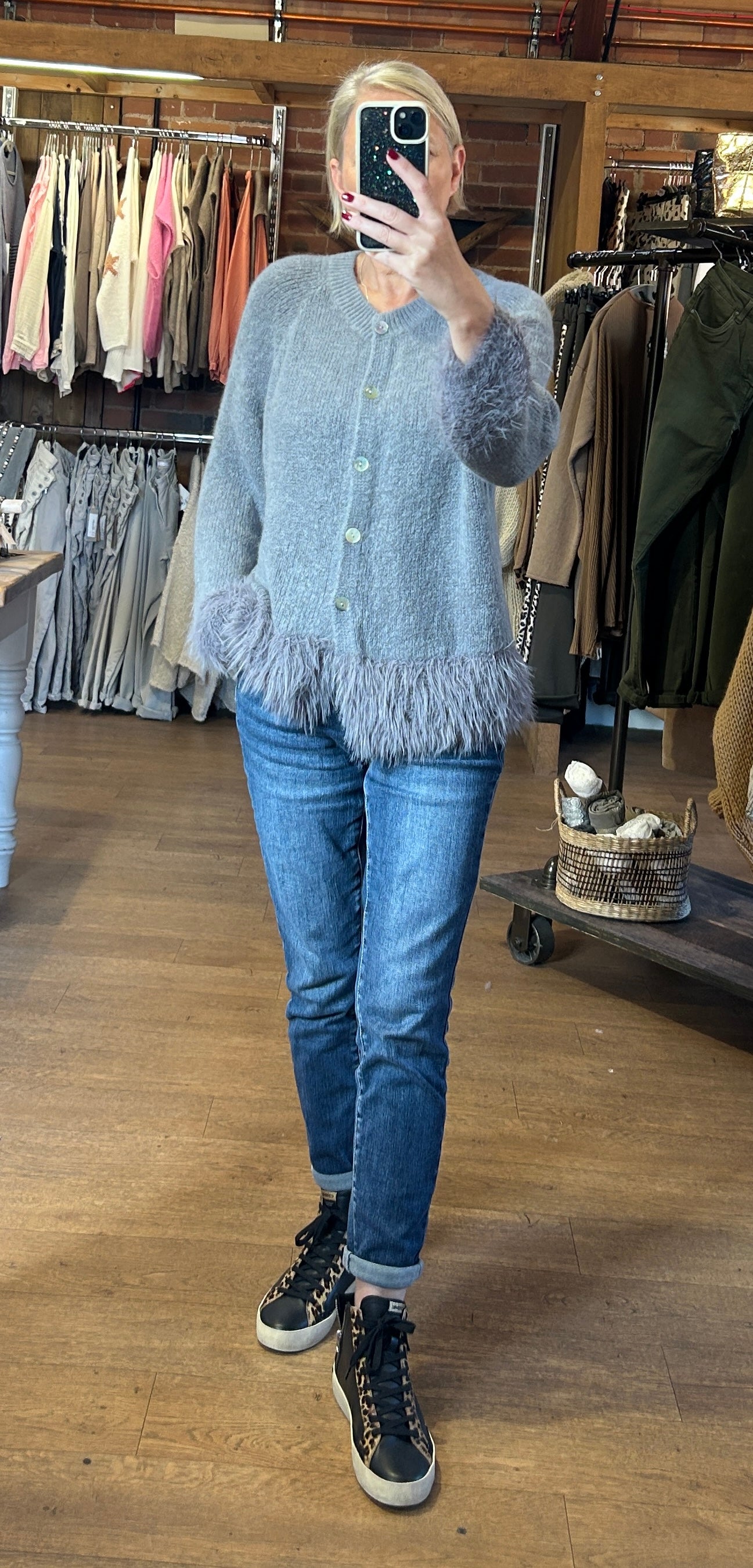 SALE Fluffy trim cardi - grey