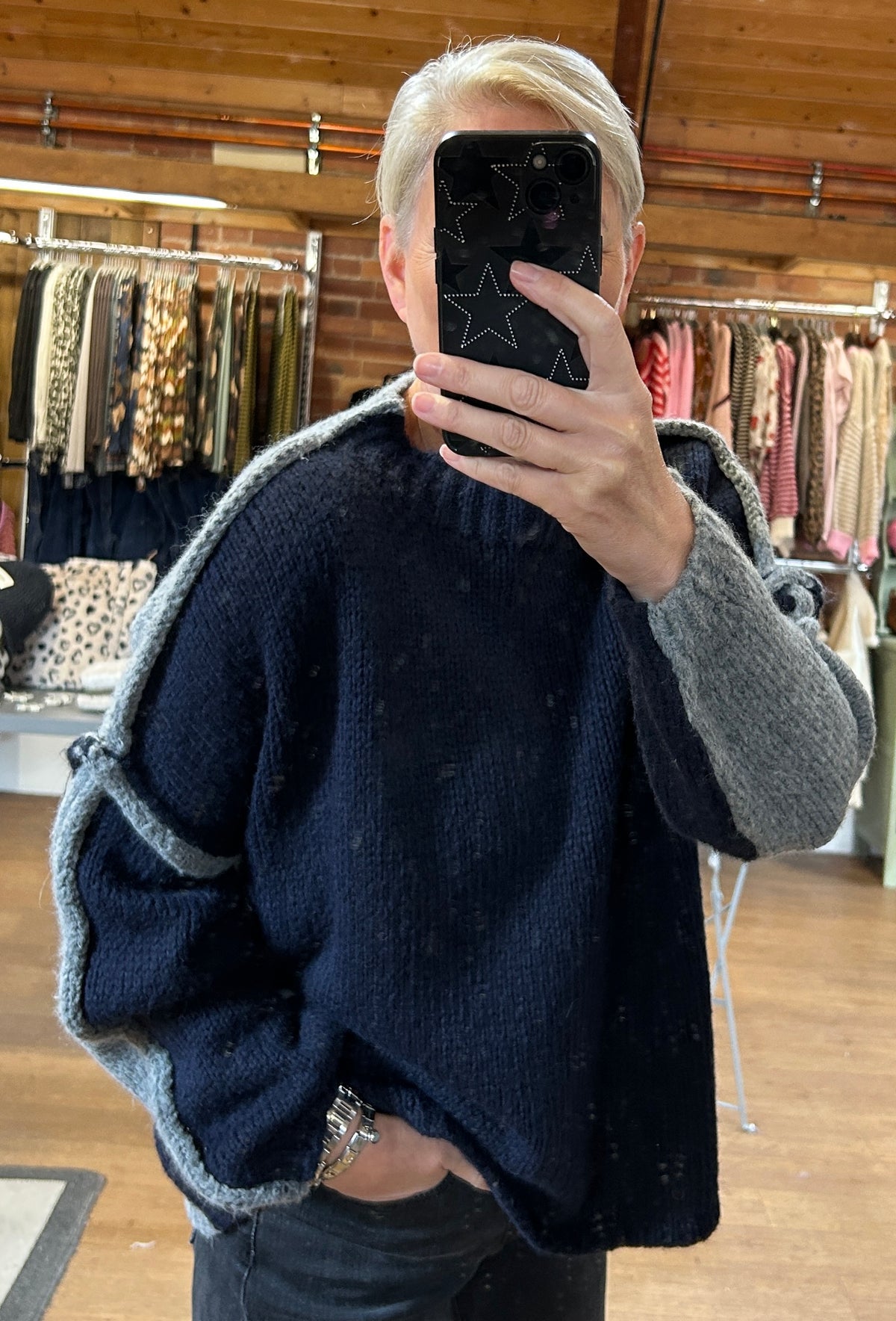 Two tone knit NAVY