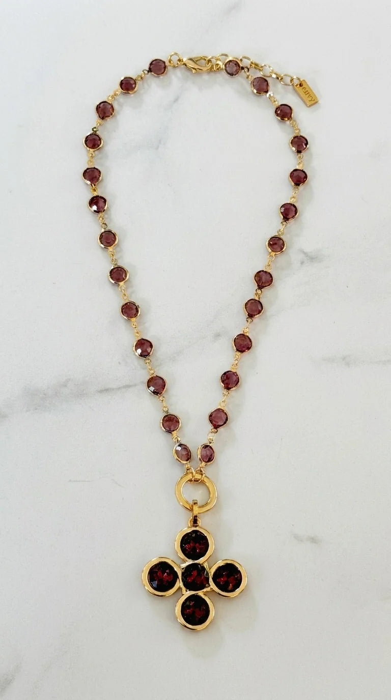 Plum stone clover necklace