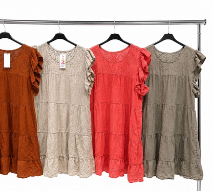 Broderie detail dress coral