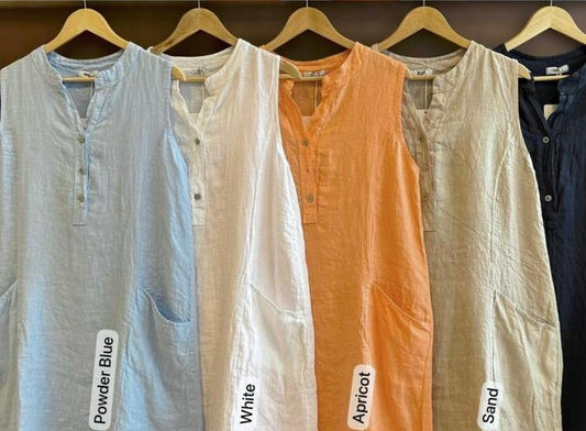 Buttons linen dress apricot