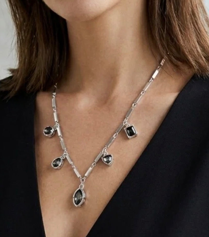 Grey crystal charm necklace