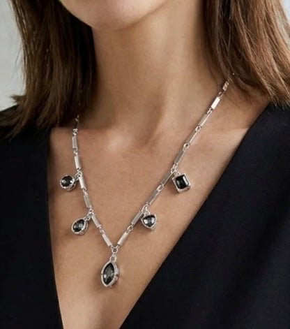 Grey crystal charm necklace