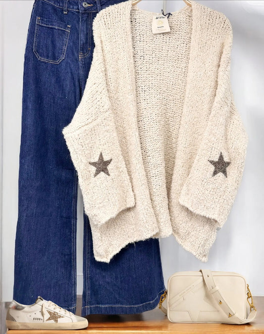 SALE Cardi glitter star sleeves - ecru