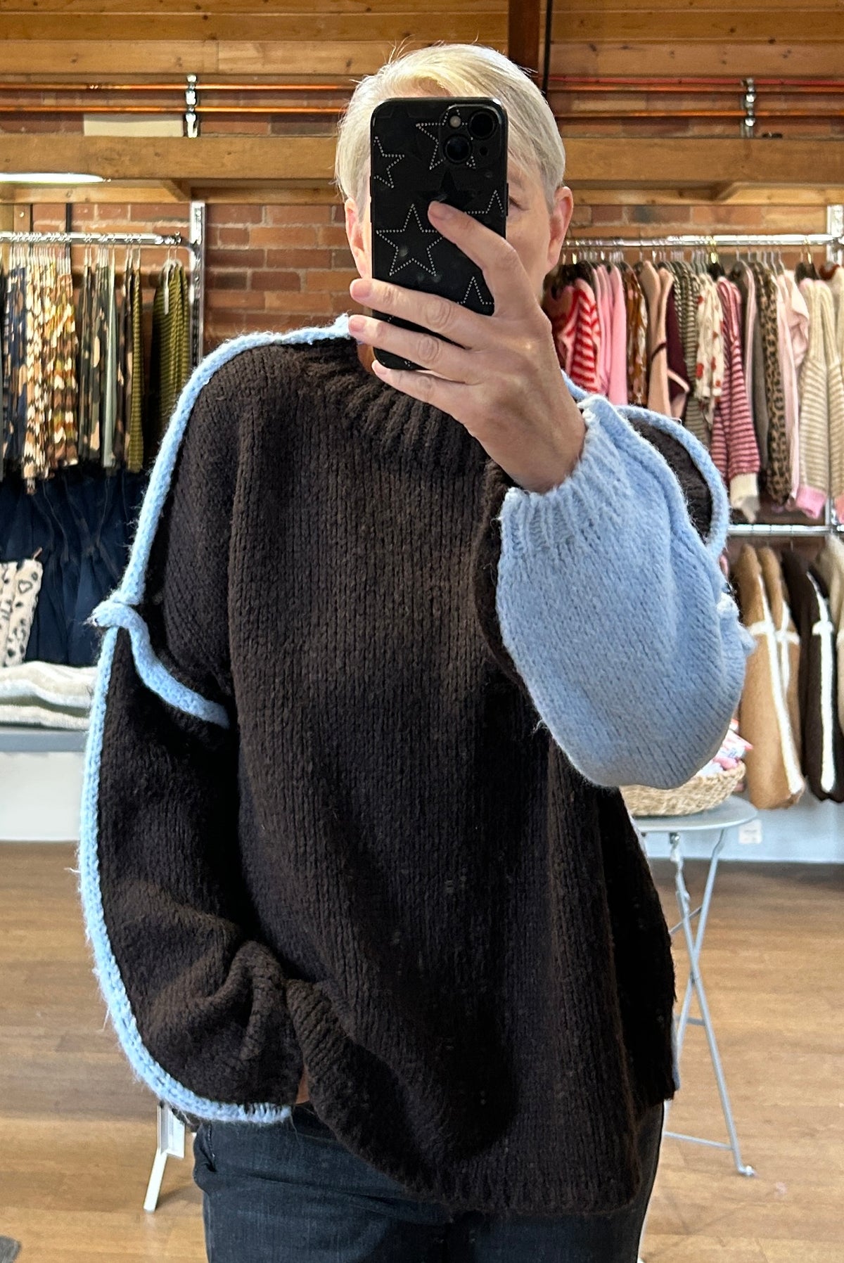 Two tone knit BLUE/CHOC