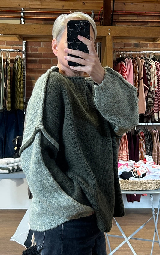 Two tone knit KHAKI