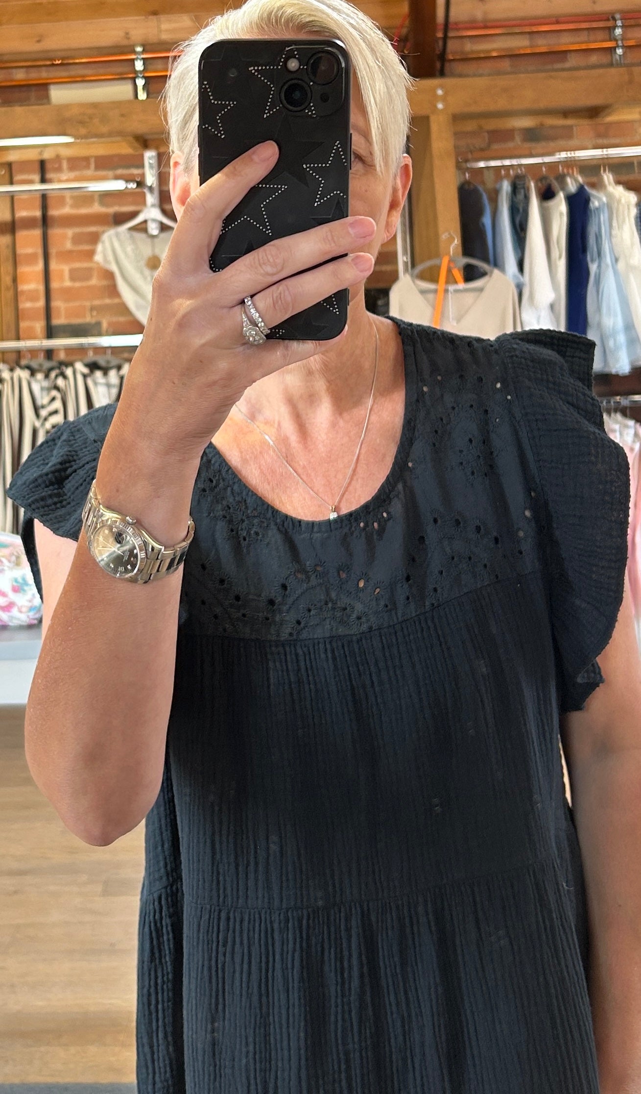 Broderie detail dress black