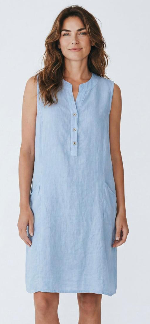 Buttons linen dress pale blue