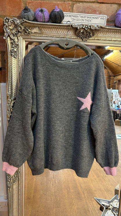 Grey knit/pink star