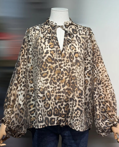 Tie neck leopard blouse