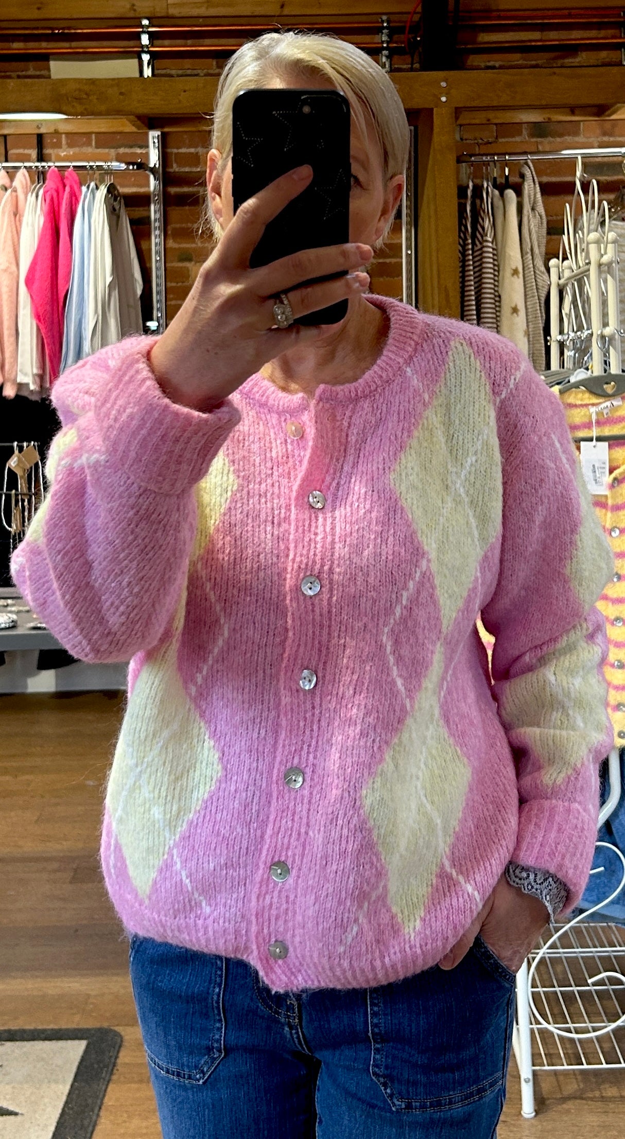 Pink argyle cardigan