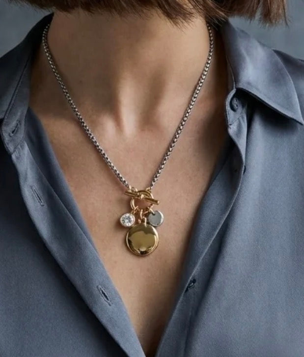 Gold T bar & circles necklace