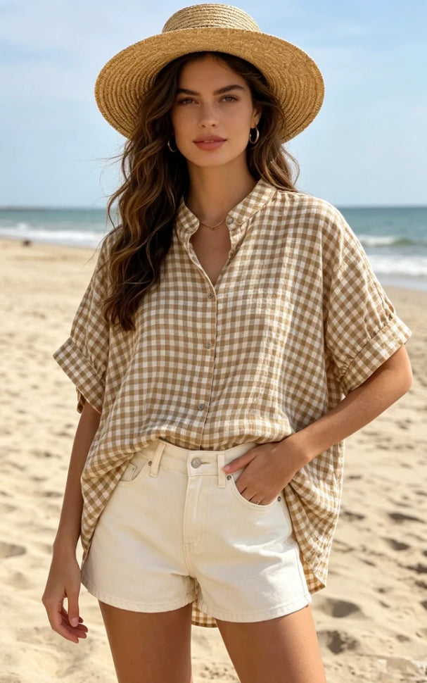 Gingham blouse stone