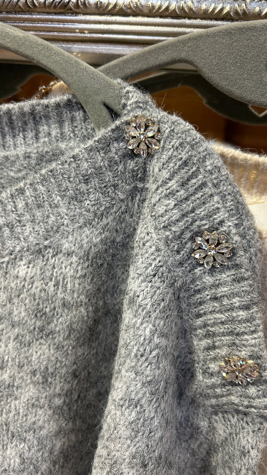 SALE Shoulder jewels knit - grey