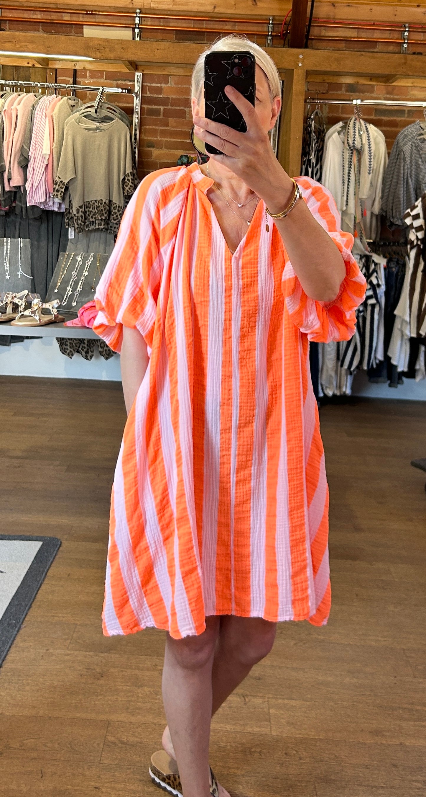 Pink/orange stripe dress