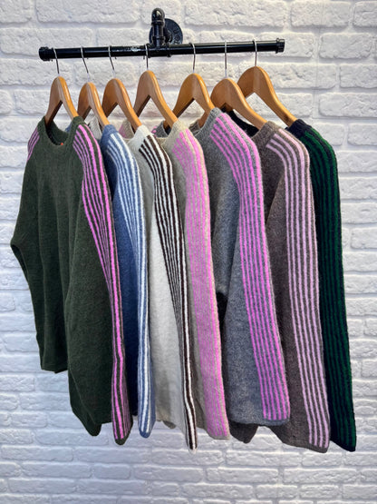 Stripe sleeve knit cream/choc