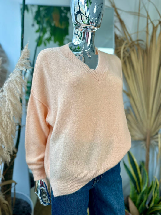 V neck soft knit peach