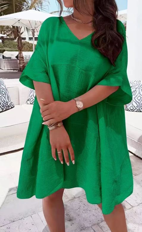 V neck cheesecloth dress green