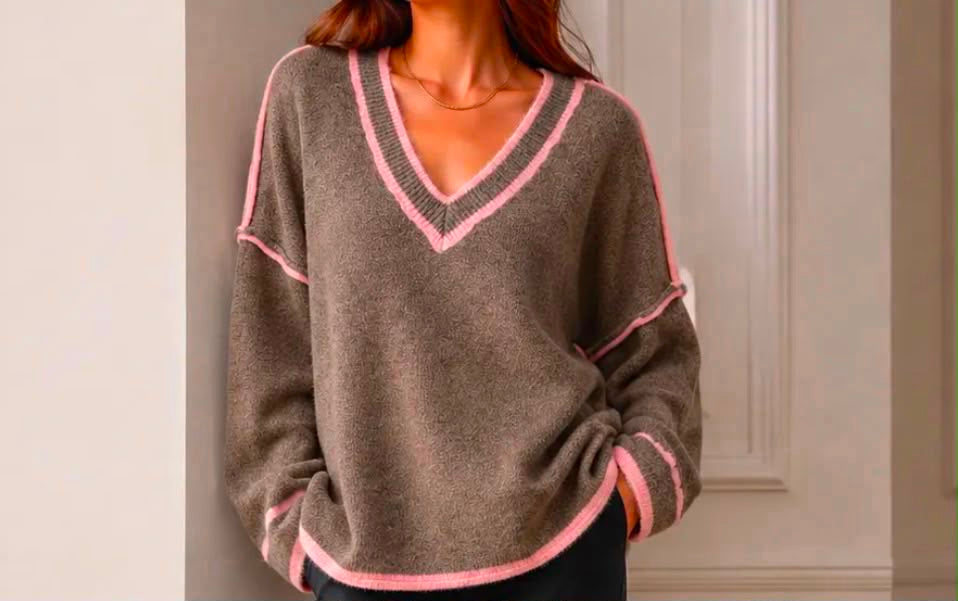 V knit taupe/pink