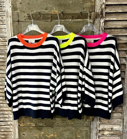 Neon trim stripe knit pink