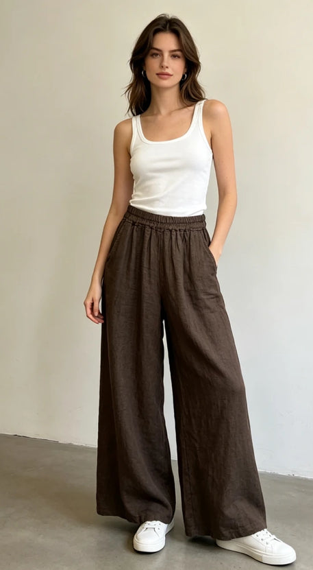 Chocolate linen trousers medium