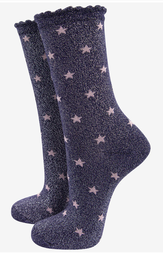 Glitter socks navy with star