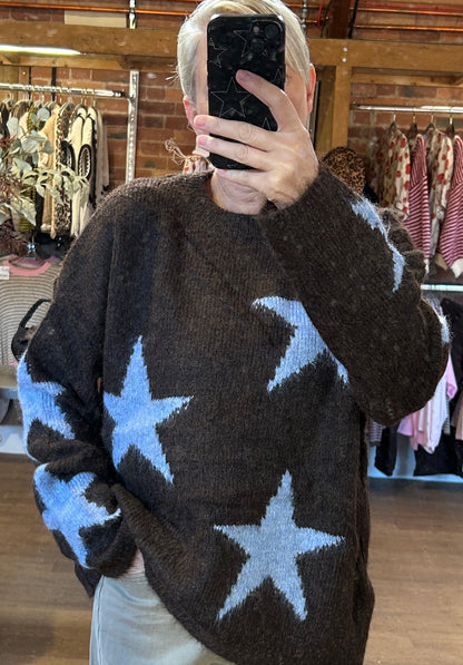 Choc knit/blue stars