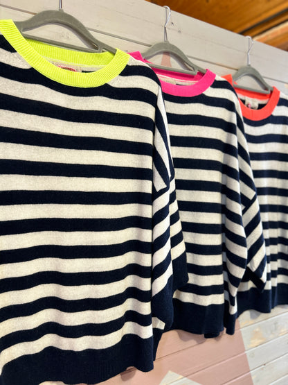 Neon trim stripe knit pink