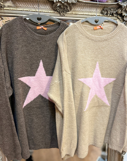 Sand knit/pink star