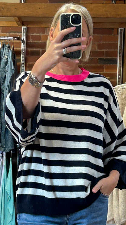 Neon trim stripe knit pink