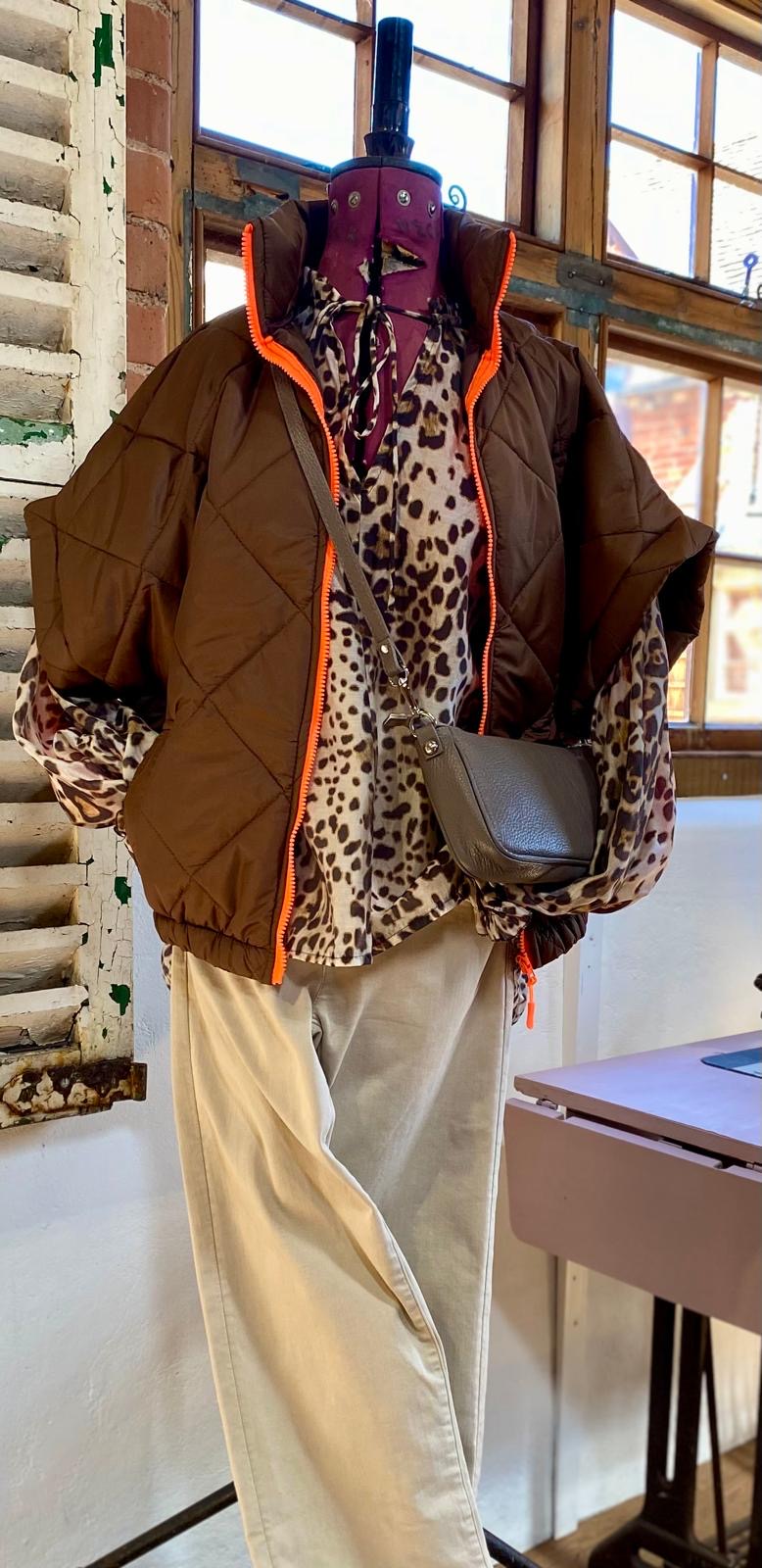 Tie neck leopard blouse