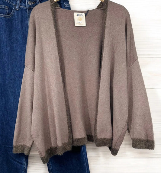 SALE Trim detail cardi - taupe