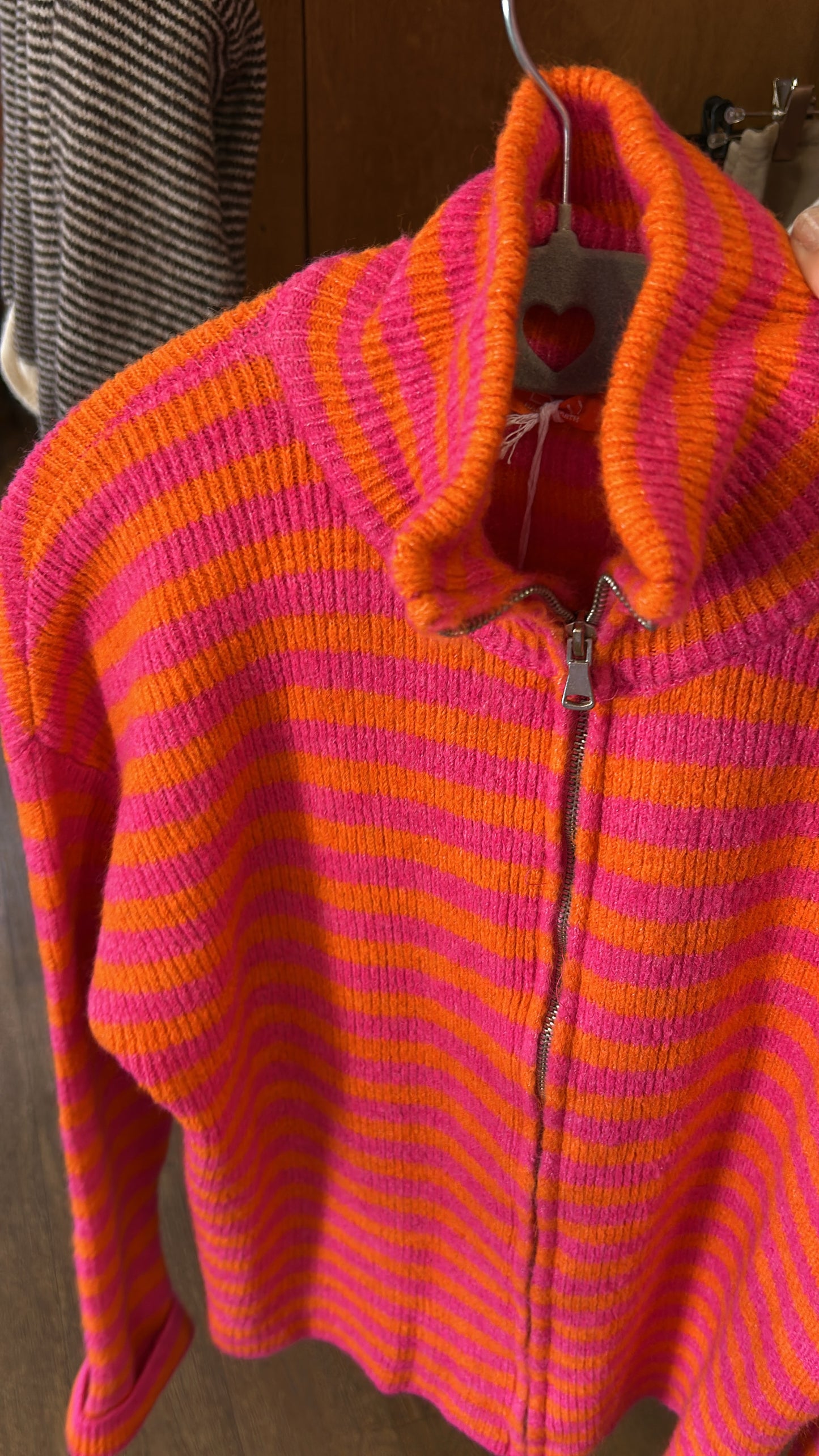 Zip stripes cardi pink