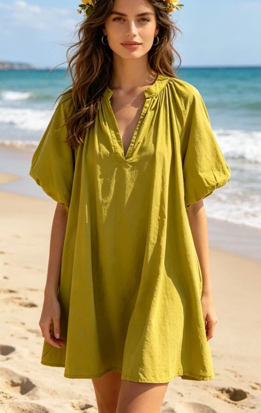 Olive puff sleeve dress
