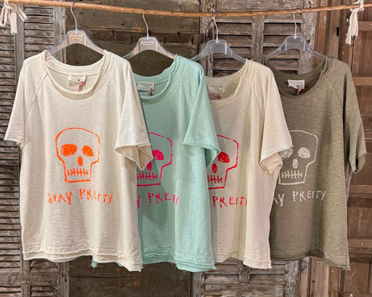 Stay pretty orange skull top