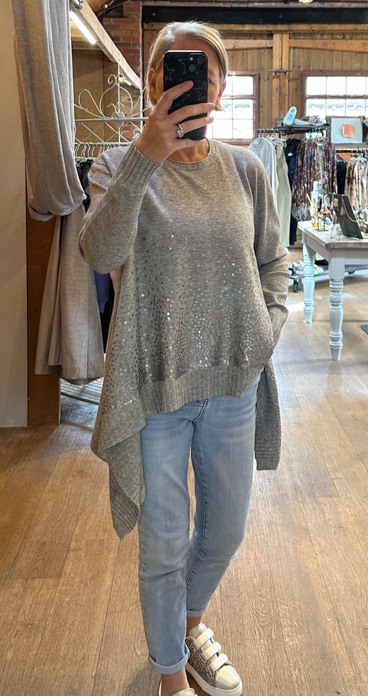 Dip hem sequins knit - grey
