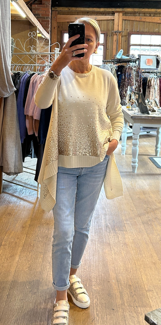 Dip hem sequins knit - cream