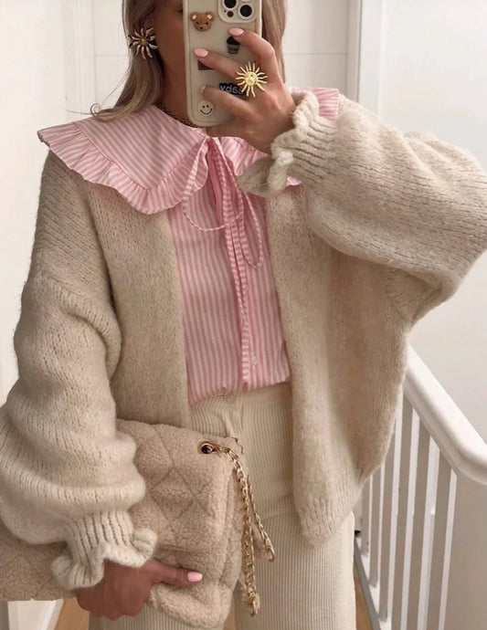 Frill cuff cardi - oatmeal