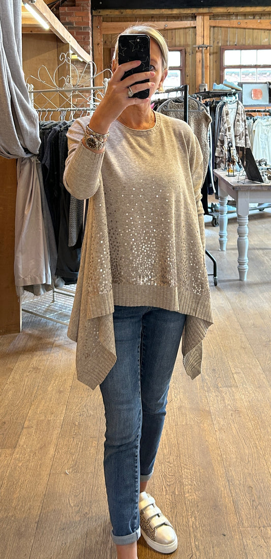 Dip hem sequins knit - taupe