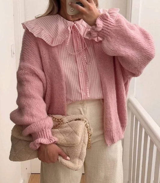 Frill cuff cardi - rose