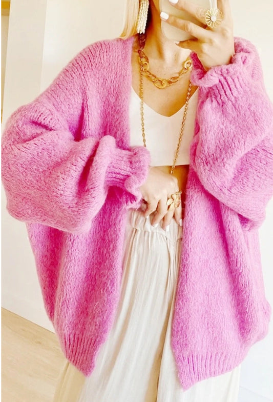 Frill cuff cardi - pink